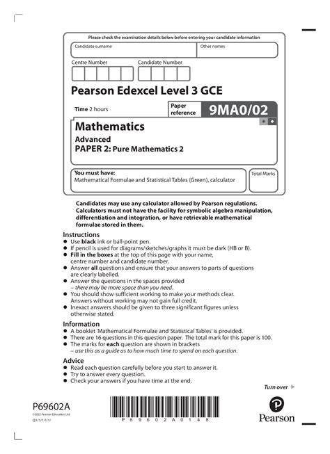 1 Final <b>Mark</b> <b>Scheme</b>. . Edexcel a level maths paper 3 2022 mark scheme